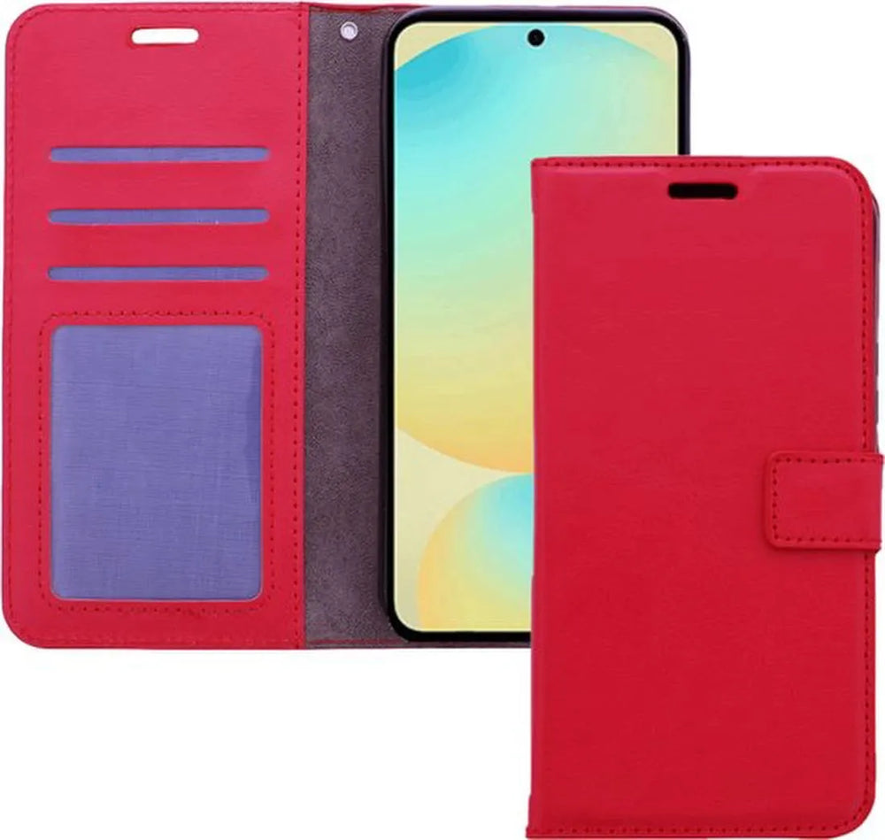 Samsung Galaxy S25 Hoesjes – Portemonnee Bookcase – Magneetsluiting – 3x Gehard Glas Screenprotector – Rood-Ilumina Benelux