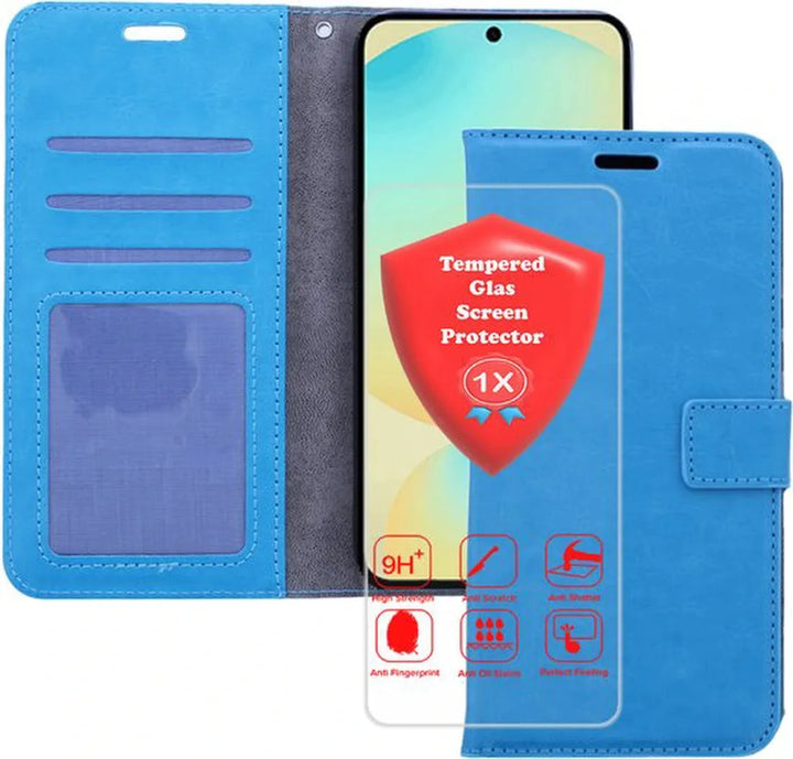 Samsung Galaxy S25 Ultra Hoesjes – Portemonnee Bookcase – Magneetsluiting – 1x Gehard Glas Screenprotector – Turquoise-Ilumina Benelux