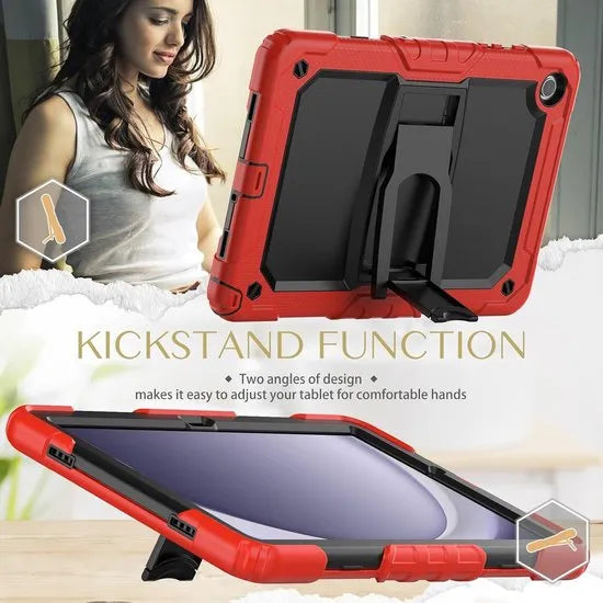 Samsung Galaxy Tab A9 Hoesjes – Schokbestendige Tablethoes – Penhouder – Ingebouwde Screenprotector & Standaard – Rood-Ilumina Benelux