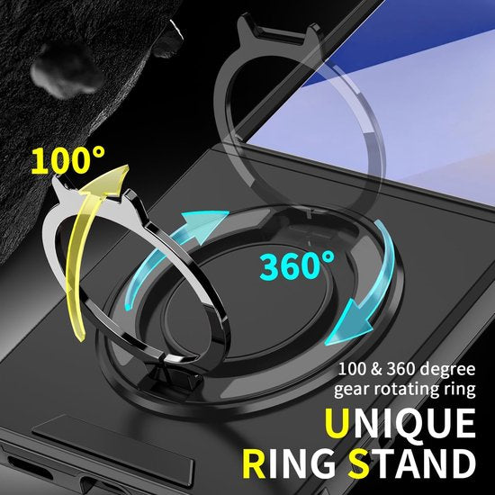 Samsung Galaxy Z Flip 7 Hoesjes – Hybrid Backcover – MagSafe Ringstandaard – Schokbestendig – Zwart-Ilumina Benelux