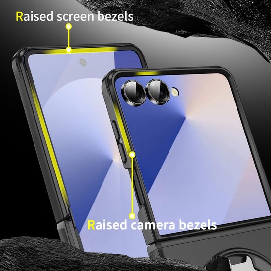Samsung Galaxy Z Flip 7 Hoesjes – Hybrid Backcover – MagSafe Ringstandaard – Schokbestendig – Zwart-Ilumina Benelux