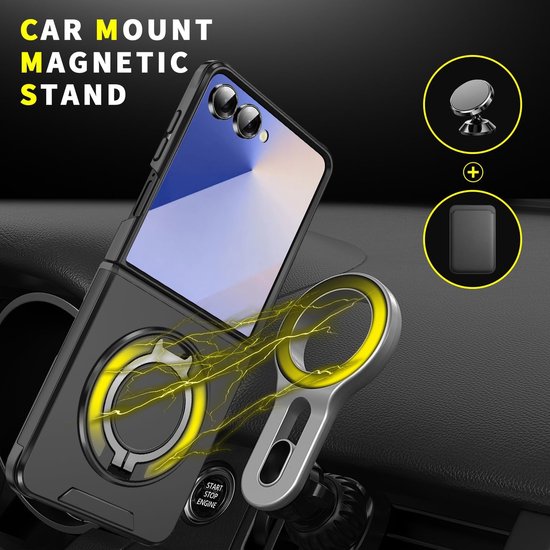 Samsung Galaxy Z Flip 7 Hoesjes – Hybrid Backcover – MagSafe Ringstandaard – Schokbestendig – Zwart-Ilumina Benelux