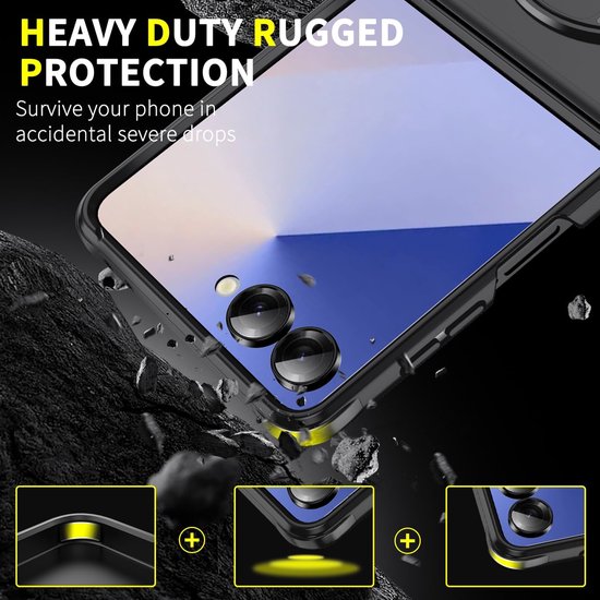 Samsung Galaxy Z Flip 7 Hoesjes – Hybrid Backcover – MagSafe Ringstandaard – Schokbestendig – Zwart-Ilumina Benelux