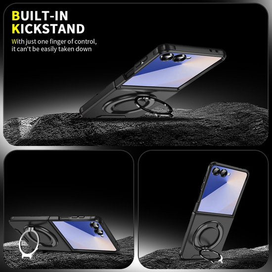 Samsung Galaxy Z Flip 7 Hoesjes – Hybrid Backcover – MagSafe Ringstandaard – Schokbestendig – Zwart-Ilumina Benelux