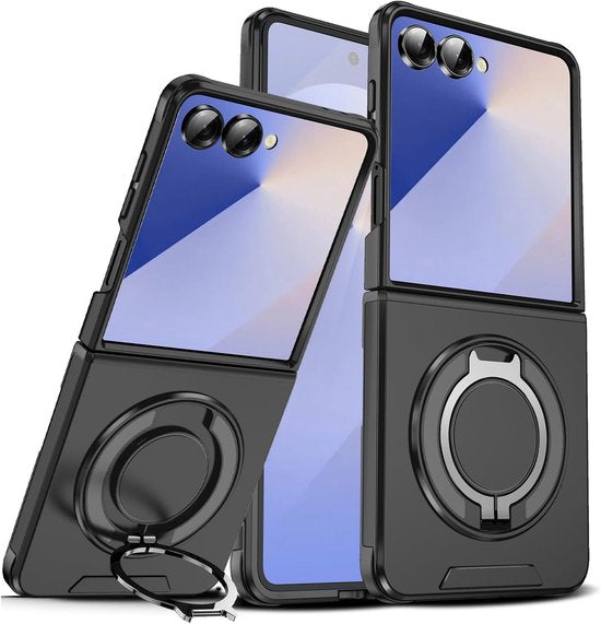 Samsung Galaxy Z Flip 7 Hoesjes – Hybrid Backcover – MagSafe Ringstandaard – Schokbestendig – Zwart-Ilumina Benelux