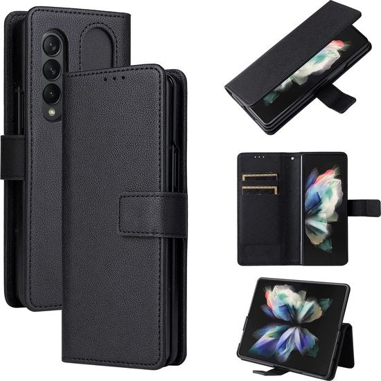 Samsung Galaxy Z Fold4 Hoesjes – Bookcase Portemonnee Hoes – Pasjeshouder – Magneetsluiting – Zwart-Ilumina Benelux