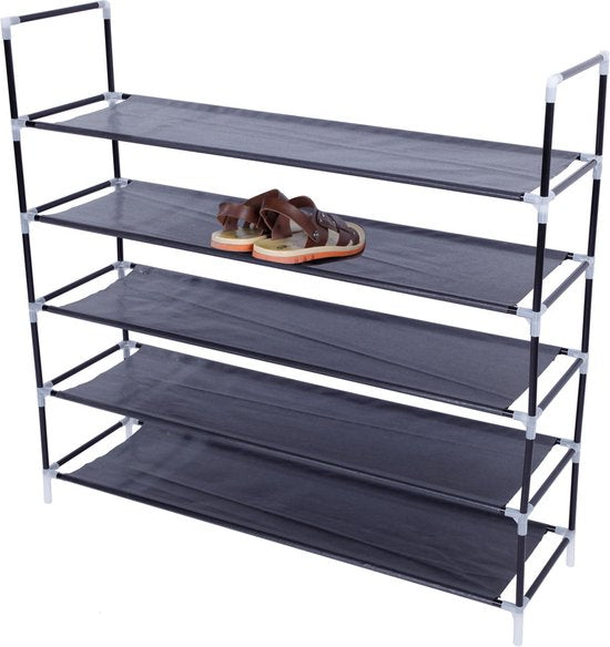 Schoenenrek 5 Laags – Stapelbaar Opbergsysteem – Voor 20 Paar Schoenen – Kunststof Schoenenplank – Zwart-Schoenenrek-Ilumina Benelux