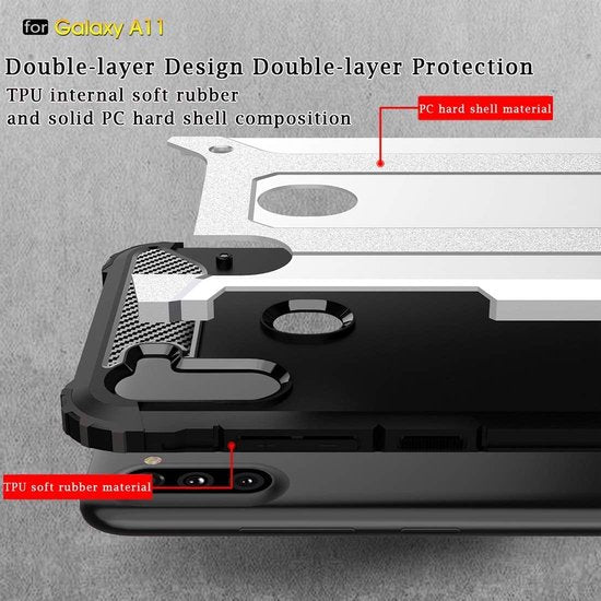 Schokbestendig Heavy Duty Armor Hoesje Geschikt voor: Samsung Galaxy A11 Back Cover - Blauw-Ilumina Benelux