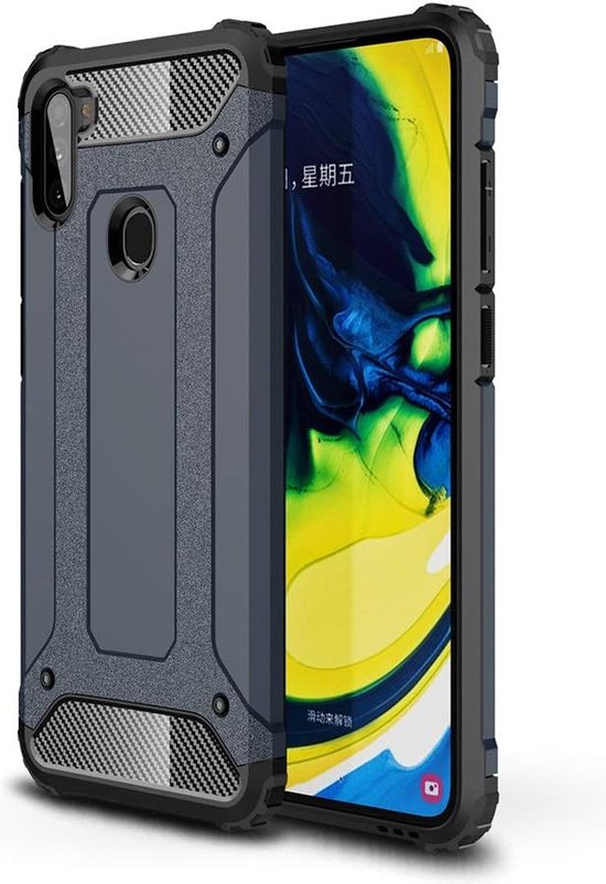 Schokbestendig Heavy Duty Armor Hoesje Geschikt voor: Samsung Galaxy A11 Back Cover - Blauw-Ilumina Benelux