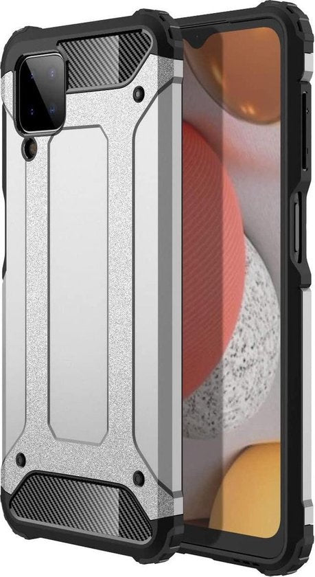 Schokbestendig Heavy Duty Armor Hoesje Geschikt voor: Samsung Galaxy A22 5G Back Cover - Zilver-Ilumina Benelux