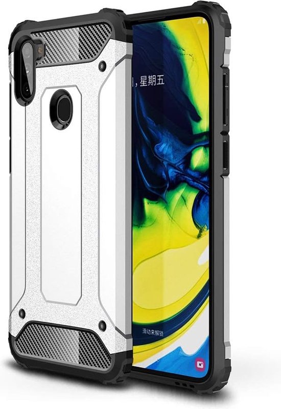 Schokbestendig Heavy Duty Hoesje Geschikt voor: Samsung Galaxy A11 Shock Proof Hybride - Back Cover - Dual Layer Armor Case - Extra Stevig - Zilver-Ilumina Benelux