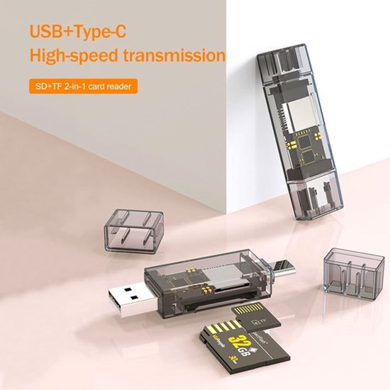 SD Kaartlezer – USB-C & USB 3.0 – MicroSD/SD/TF Card Reader – Plug & Play – Compact & Snel – Zwart-Ilumina Benelux