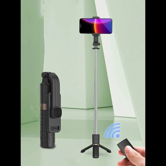 Selfie Stick Bluetooth – Tripod Statief – Met Afstandsbediening – Geschikt voor iPhone & Samsung – Zwart-Selfiesticks-Ilumina Benelux