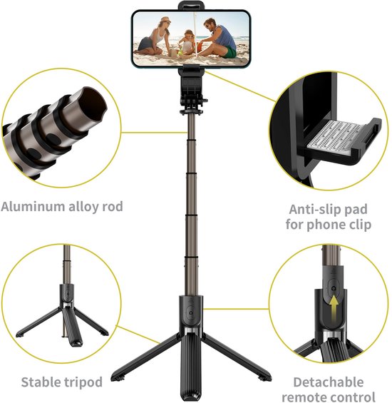Selfie Stick Bluetooth – Tripod Statief – Met Afstandsbediening – Geschikt voor iPhone & Samsung – Zwart-Selfiesticks-Ilumina Benelux