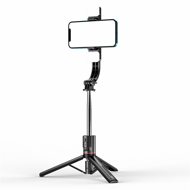 Selfie stick met statief – 1160mm uitschuifbaar – Dubbele LED vullamp dimbaar – Bluetooth afstandsbediening – Zwart-Selfiesticks-Ilumina Benelux