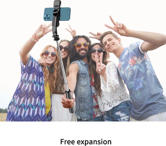 Selfie stick met statief – 1160mm uitschuifbaar – Dubbele LED vullamp dimbaar – Bluetooth afstandsbediening – Zwart-Selfiesticks-Ilumina Benelux