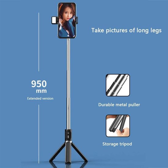 Selfie Stick Statief – 3-in-1 Bluetooth Monopod – Draadloze Afstandsbediening – Selfie Licht – Uitschuifbaar 360° Draaibaar-Selfiesticks-Ilumina Benelux