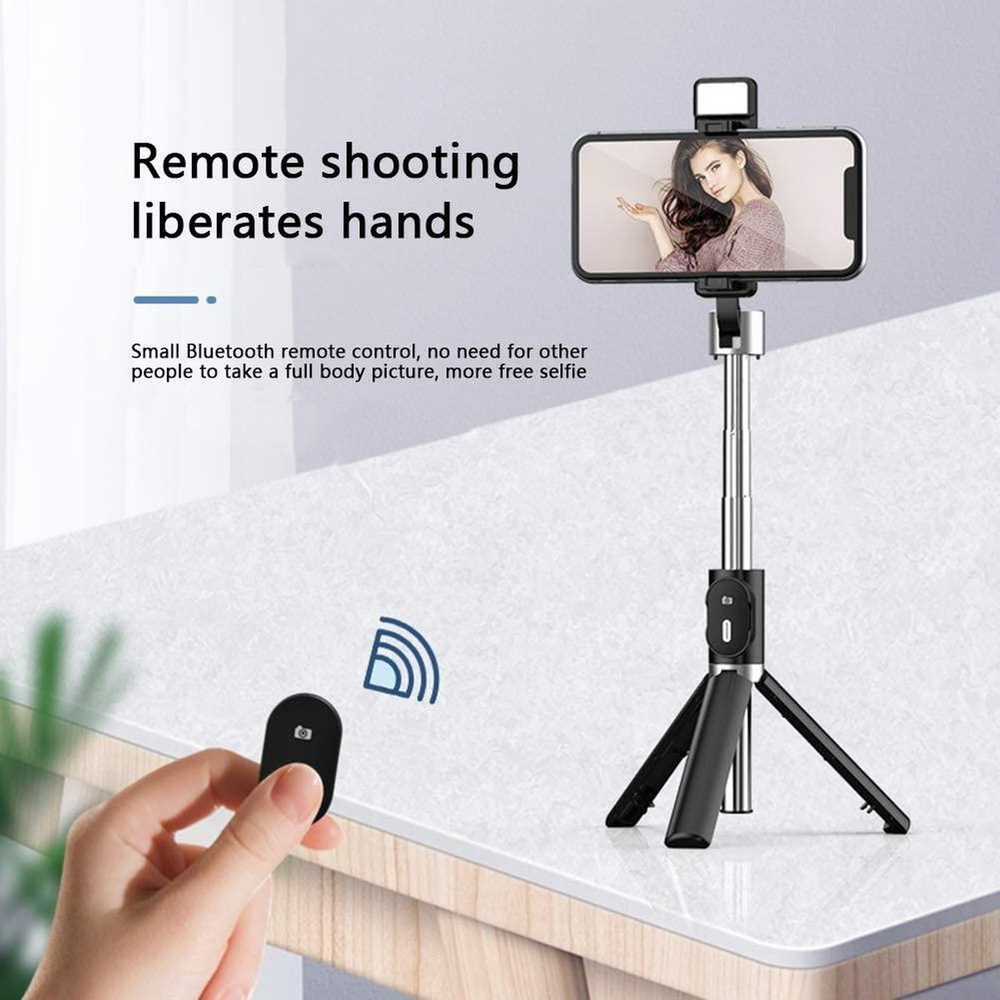 Selfie Stick Statief – 3-in-1 Bluetooth Monopod – Draadloze Afstandsbediening – Selfie Licht – Uitschuifbaar 360° Draaibaar-Selfiesticks-Ilumina Benelux