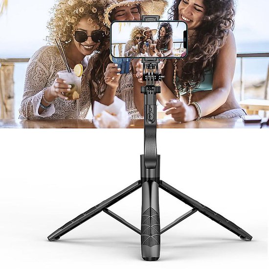 Selfie Stick Statief – Bluetooth Afstandsbediening – 153 cm Verstelbaar – 2-in-1 Gimbal Stabilizer – Geschikt voor Smartphone GoPro Camera – Zwart-Selfiesticks-Ilumina Benelux