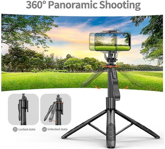 Selfie Stick Statief – Bluetooth Afstandsbediening – 153 cm Verstelbaar – 2-in-1 Gimbal Stabilizer – Geschikt voor Smartphone GoPro Camera – Zwart-Selfiesticks-Ilumina Benelux