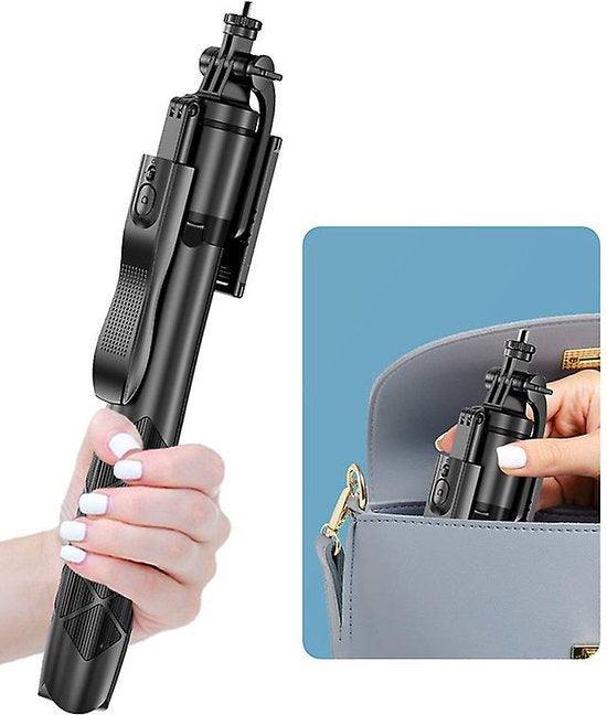 Selfie Stick Statief – Bluetooth Afstandsbediening – 153 cm Verstelbaar – 2-in-1 Gimbal Stabilizer – Geschikt voor Smartphone GoPro Camera – Zwart-Selfiesticks-Ilumina Benelux