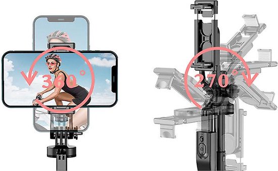 Selfie Stick Statief – Bluetooth Afstandsbediening – 153 cm Verstelbaar – 2-in-1 Gimbal Stabilizer – Geschikt voor Smartphone GoPro Camera – Zwart-Selfiesticks-Ilumina Benelux