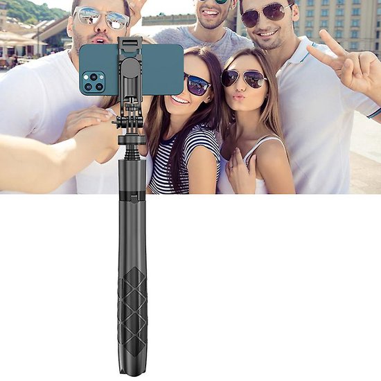 Selfie Stick Statief – Bluetooth Afstandsbediening – 153 cm Verstelbaar – 2-in-1 Gimbal Stabilizer – Geschikt voor Smartphone GoPro Camera – Zwart-Selfiesticks-Ilumina Benelux