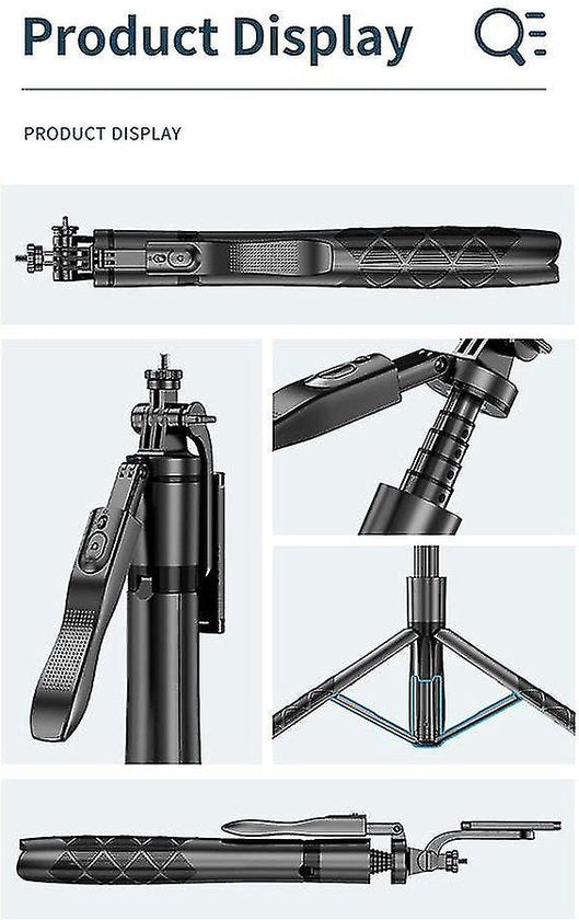 Selfie Stick Statief – Bluetooth Afstandsbediening – 153 cm Verstelbaar – 2-in-1 Gimbal Stabilizer – Geschikt voor Smartphone GoPro Camera – Zwart-Selfiesticks-Ilumina Benelux