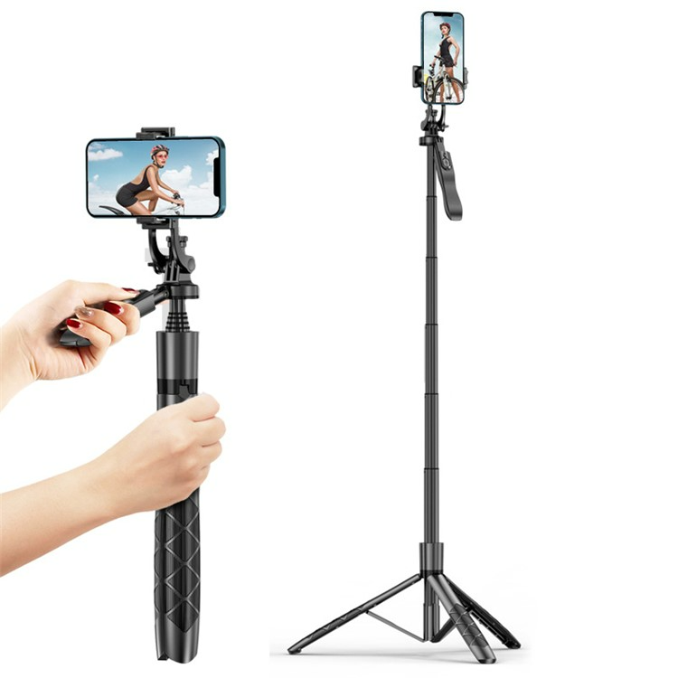 Selfie Stick Statief – Bluetooth Afstandsbediening – 153 cm Verstelbaar – 2-in-1 Gimbal Stabilizer – Geschikt voor Smartphone GoPro Camera – Zwart