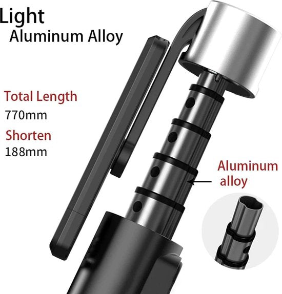 Selfie stick statief – Bluetooth afstandsbediening – 360° draaibaar – Uitschuifbaar – Zwart-Selfiesticks-Ilumina Benelux