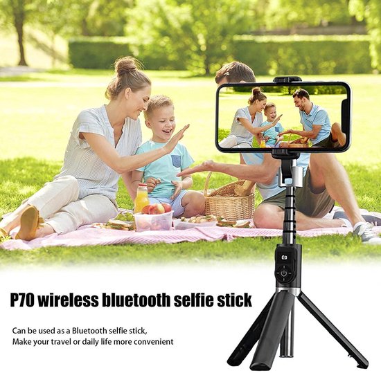 Selfie stick statief – Bluetooth afstandsbediening – 360° draaibaar – Uitschuifbaar – Zwart-Selfiesticks-Ilumina Benelux