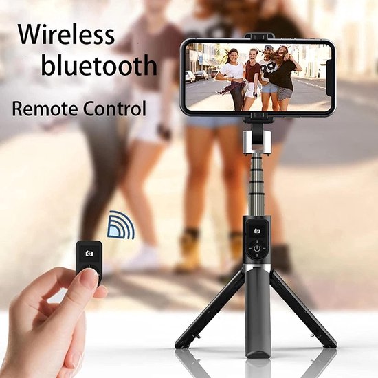Selfie stick statief – Bluetooth afstandsbediening – 360° draaibaar – Uitschuifbaar – Zwart-Selfiesticks-Ilumina Benelux