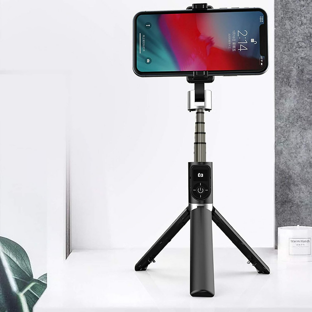 Selfie stick statief – Bluetooth – Aluminium intrekbaar 80cm – Afstandsbediening – 360° rotatie – Zwart-Selfiesticks-Ilumina Benelux