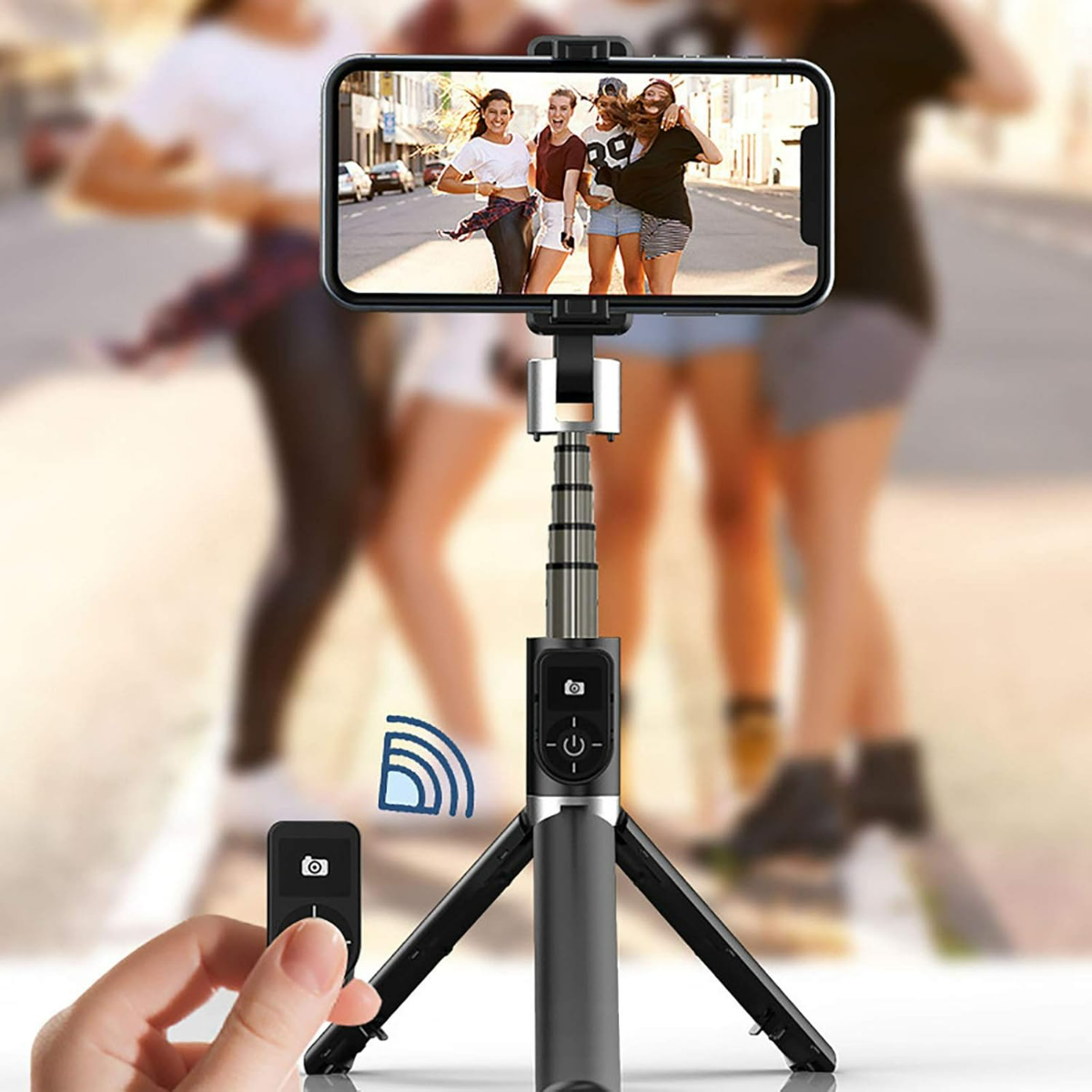 Selfie stick statief – Bluetooth – Aluminium intrekbaar 80cm – Afstandsbediening – 360° rotatie – Zwart-Selfiesticks-Ilumina Benelux