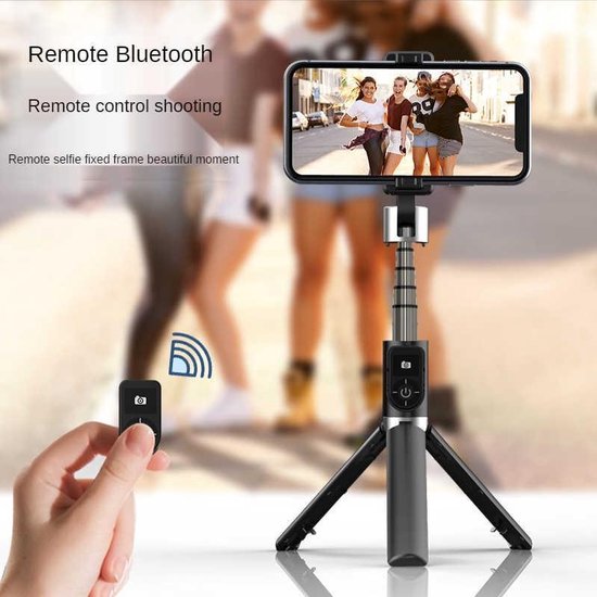Selfie stick statief – Bluetooth – Aluminium intrekbaar 80cm – Afstandsbediening – 360° rotatie – Zwart-Selfiesticks-Ilumina Benelux