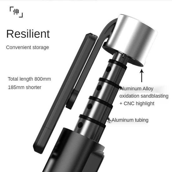 Selfie stick statief – Bluetooth – Aluminium intrekbaar 80cm – Afstandsbediening – 360° rotatie – Zwart-Selfiesticks-Ilumina Benelux