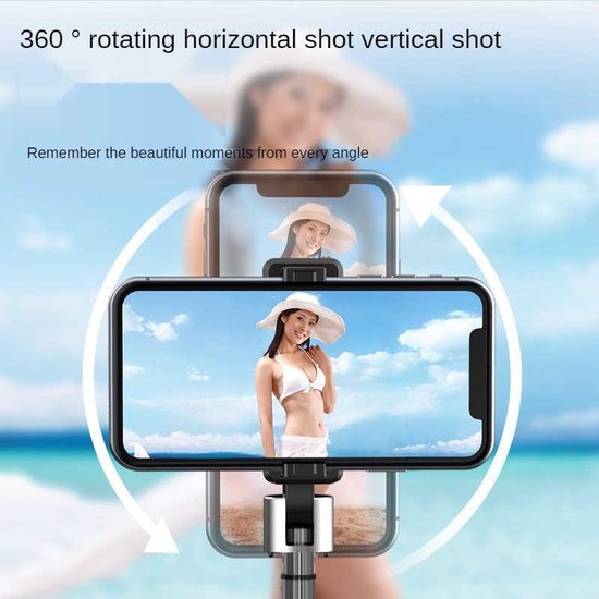 Selfie stick statief – Bluetooth – Aluminium intrekbaar 80cm – Afstandsbediening – 360° rotatie – Zwart-Selfiesticks-Ilumina Benelux