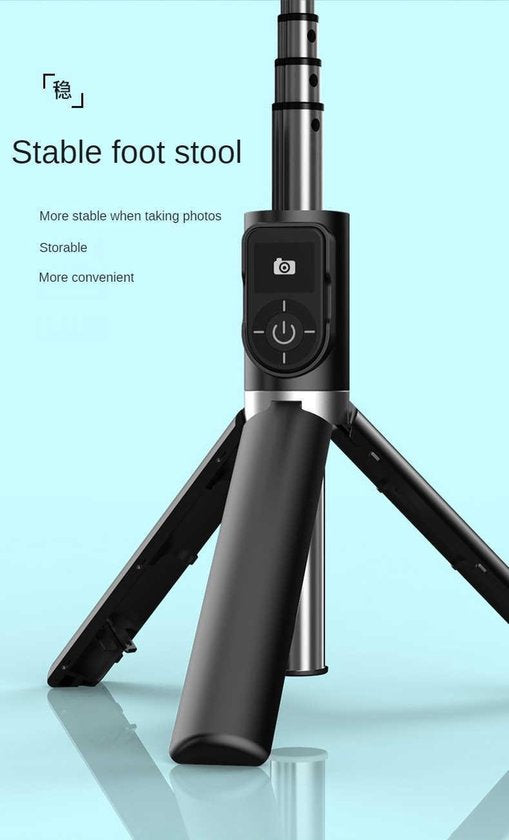 Selfie stick statief – Bluetooth – Aluminium intrekbaar 80cm – Afstandsbediening – 360° rotatie – Zwart-Selfiesticks-Ilumina Benelux
