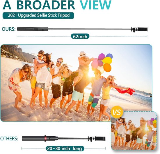 Selfie Stick Statief – Met Afstandsbediening – 62 Inch Uitschuifbaar – Voor Telefoon & GoPro – Zwart-Selfiesticks-Ilumina Benelux