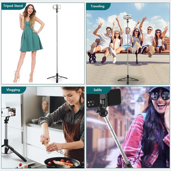 Selfie Stick Statief – Met Afstandsbediening – 62 Inch Uitschuifbaar – Voor Telefoon & GoPro – Zwart-Selfiesticks-Ilumina Benelux