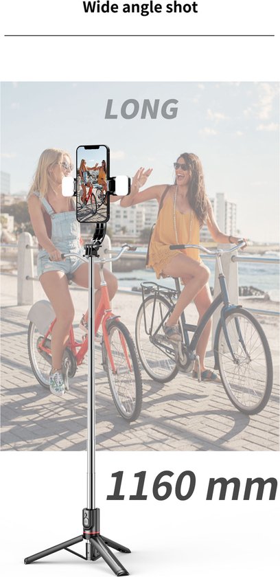 Selfie Stick Tripod – Bluetooth Afstandsbediening – LED Licht – 360° Rotatie – Geschikt voor iPhone & Samsung – Zwart-Selfiesticks-Ilumina Benelux