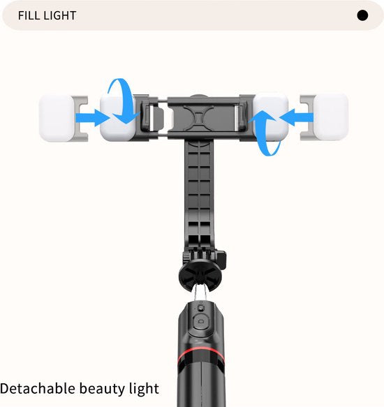 Selfie Stick Tripod – Bluetooth Afstandsbediening – LED Licht – 360° Rotatie – Geschikt voor iPhone & Samsung – Zwart-Selfiesticks-Ilumina Benelux