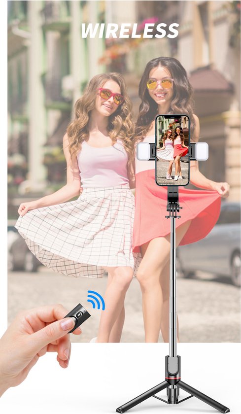 Selfie Stick Tripod – Bluetooth Afstandsbediening – LED Licht – 360° Rotatie – Geschikt voor iPhone & Samsung – Zwart-Selfiesticks-Ilumina Benelux