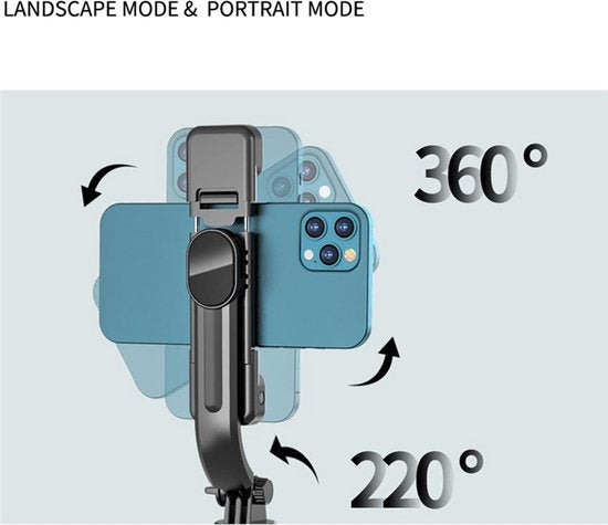 Selfie Stick Tripod – Smartphone Statief – Lichtfunctie – 360° Rotatie – Bluetooth Afstandsbediening – Zwart-Selfiesticks-Ilumina Benelux