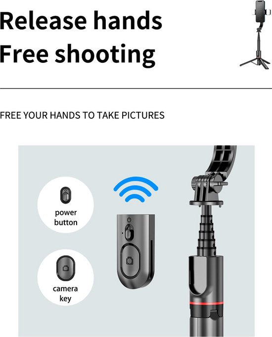 Selfie Stick Tripod – Smartphone Statief – Lichtfunctie – 360° Rotatie – Bluetooth Afstandsbediening – Zwart-Selfiesticks-Ilumina Benelux