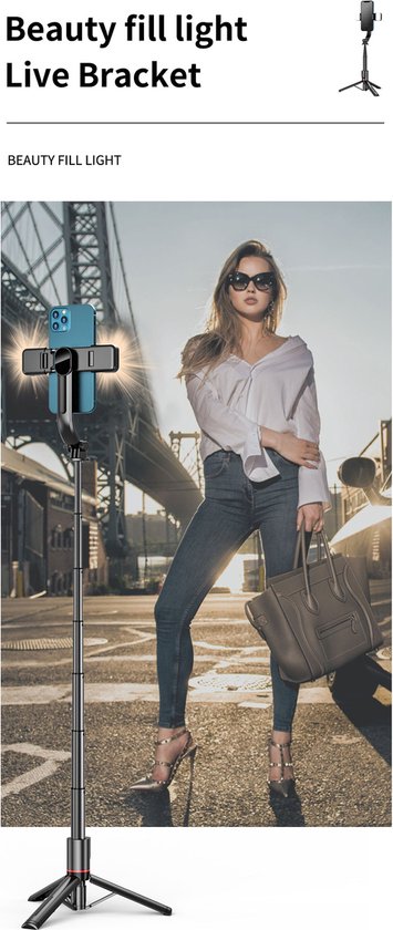 Selfie Stick Tripod – Smartphone Statief – Lichtfunctie – 360° Rotatie – Bluetooth Afstandsbediening – Zwart-Selfiesticks-Ilumina Benelux