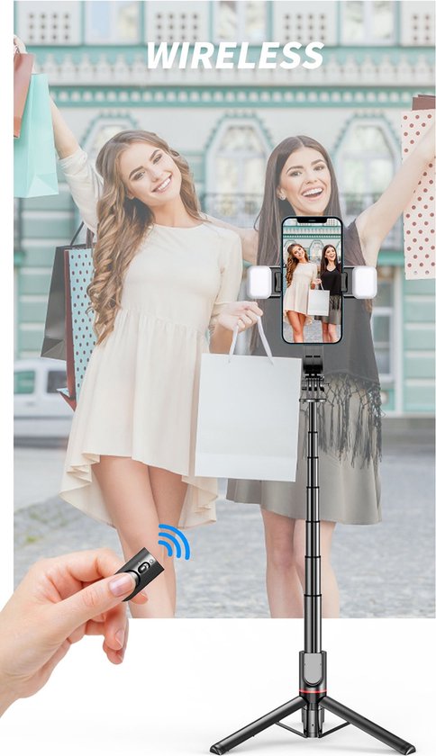 Selfie Stick Tripod – Smartphone Statief – Lichtfunctie – 360° Rotatie – Bluetooth Afstandsbediening – Zwart-Selfiesticks-Ilumina Benelux