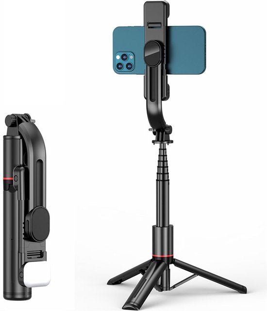 Selfie Stick Tripod – Smartphone Statief – Lichtfunctie – 360° Rotatie – Bluetooth Afstandsbediening – Zwart