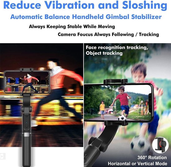 Selfiestick voor smartphone – 3-in-1 Gimbal Stabilizer – Bluetooth Afstandsbediening – Anti-Shake Statief – Opvouwbaar Zwart
