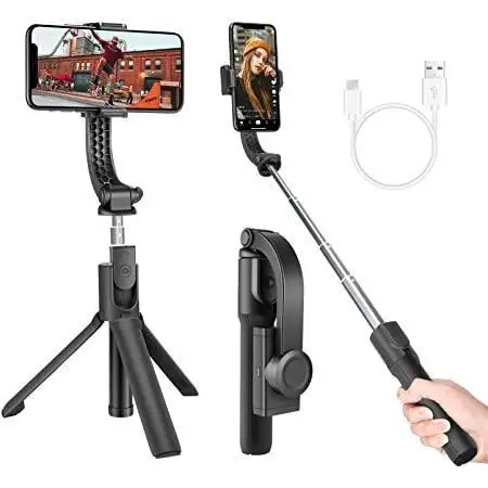 Selfiestick voor smartphone – 3-in-1 Gimbal Stabilizer – Bluetooth Afstandsbediening – Anti-Shake Statief – Opvouwbaar Zwart-Selfiesticks-Ilumina Benelux